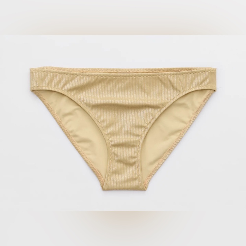NWT Aerie Metallic Full Coverage Bikini Bottom in Gold - Size S